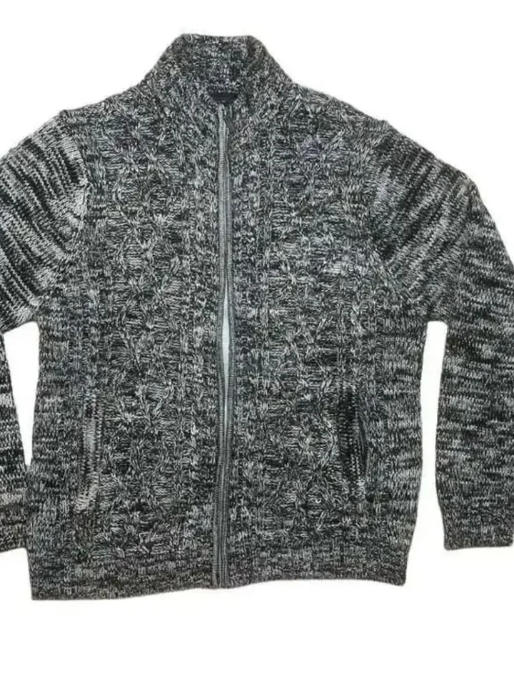 Gioberti Men's Full Zip Heavy Weight Marled Knit Sweater Black/White, Size 3XL